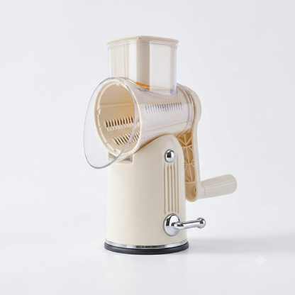 StormSlicer 5-in-1 rotary vegetable grater and slicer on a kitchen counter