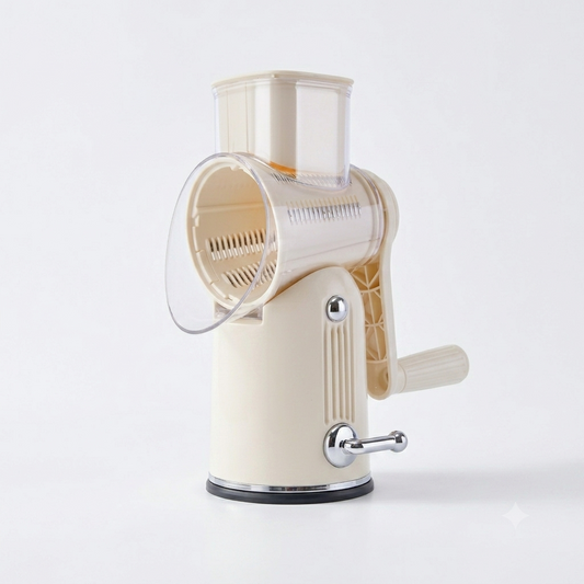 StormSlicer 5-in-1 rotary vegetable grater and slicer on a kitchen counter